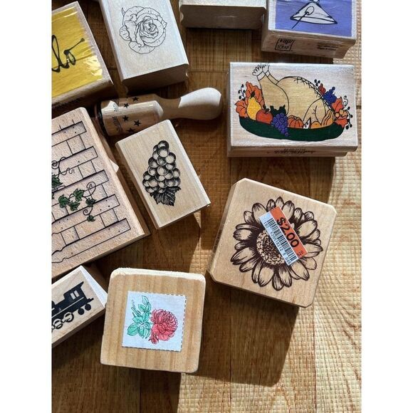 Collection Of Rubber Stamps Wood Mounted 4 Lbs #K184 Misc Designs - Picture 2 of 13